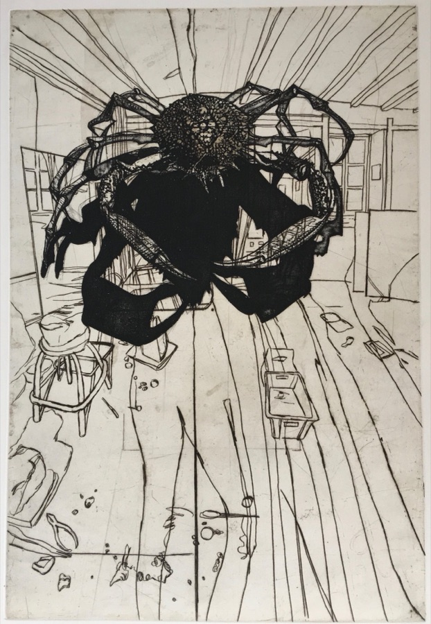 Atelier visité III, L' Araignée, 2014, eau-forte, deux passages avec Atelier à Conleau IV, 69,5 x 46,5 cm