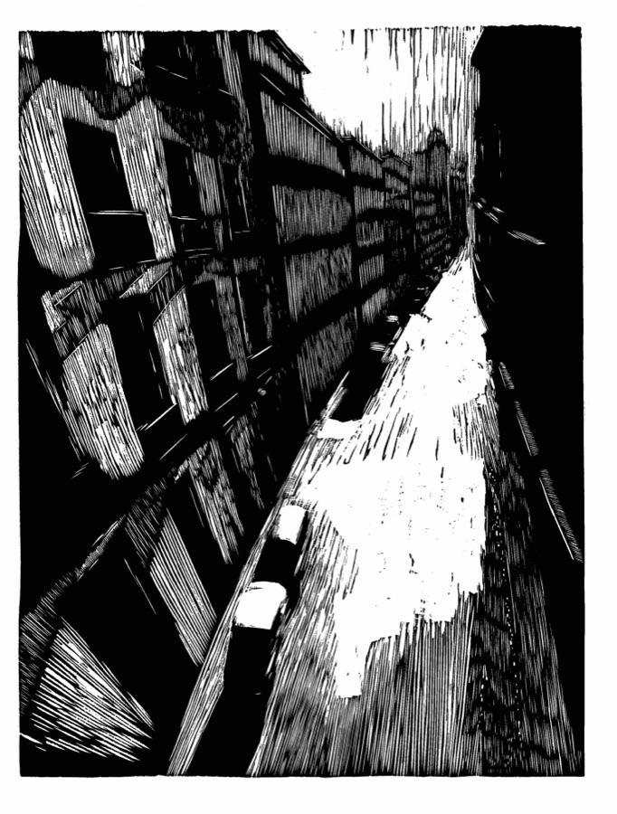 Calle Lope de Vega, Madrid, 1982., linoléum, 53 x 40 cm