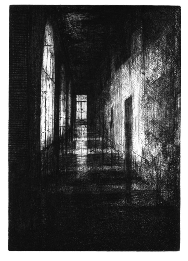 Casa de Velazquez, Grand hall, 1981, eau-forte et burin, 70 x 50 cm