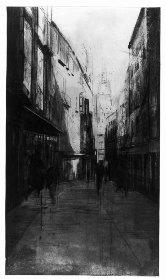 Grande rue à Tolède, 1982, eau-forte, burin et pointe sèche, 92 x 53 cm