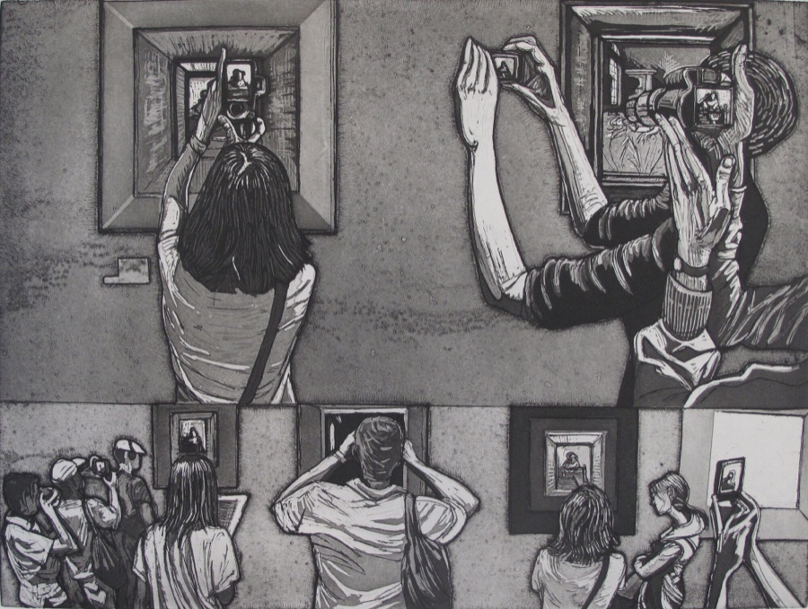 Au Musée - Louvre salle 32, 2011, eau-forte, 30 x 40 cm