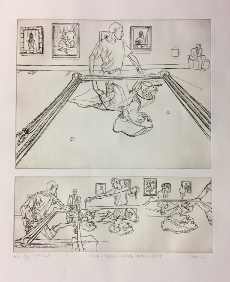 L'emballage d'Olga, Picasso et les Maîtres, Grand Palais, Paris, 2009 eau-forte au trait, 1 er état, 30 x 40cm + prédelle 15 x 40 cm - Commande de LP Art