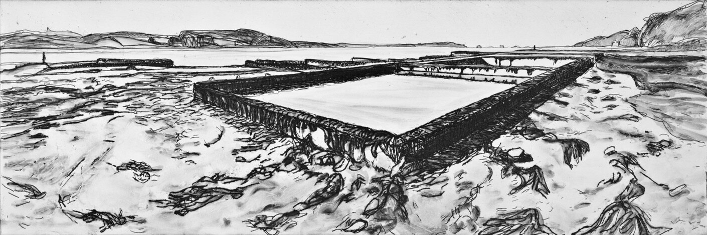 Le Dourduff - Barnenez planche 49, 2015, eau-forte, et monotype, 20 X 60 cm