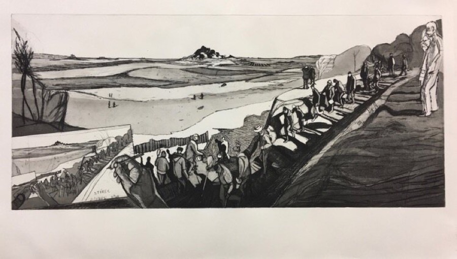 Barnenez planche 47, 2016-2018, eau-forte, et pointe sèche, 40 X 90 cm