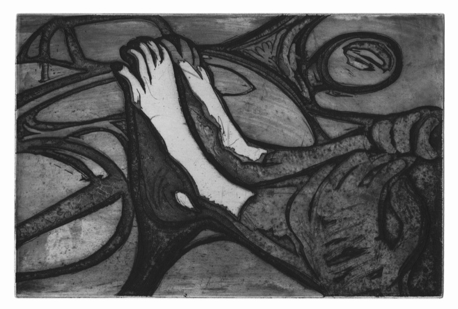 Les Pieds.2005, série En Voiture, eau-forte, 1 er état, 19,5 X 29 cm