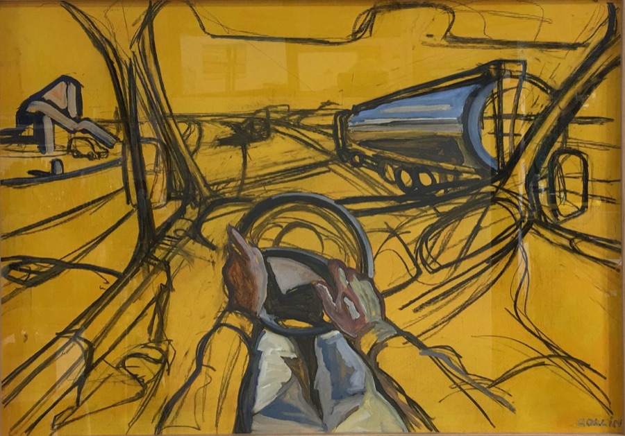 Autoroute jaune, 2002, acrylique et fusain sur papier préparé, 70 x 100 cm