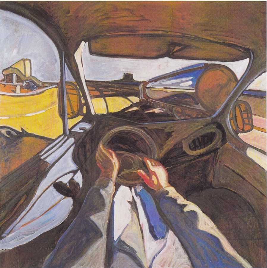 Sur L'autoroute, série En Voiture, 2002, huile sur toile, 160 x 160 cm, collection Fondation Colas