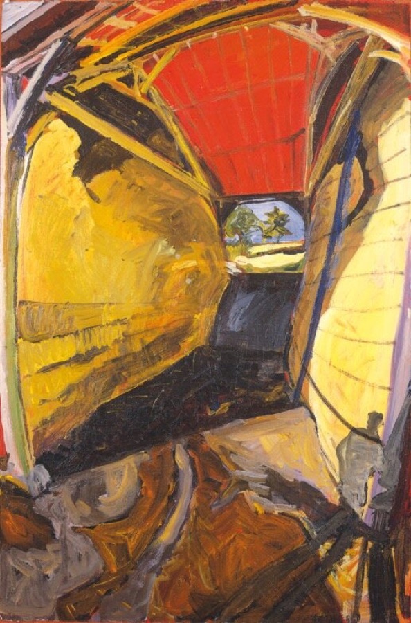 Grange avec ombre, 1988, acrylique sur papier, marouflé sur bois, 120 x 80 cm