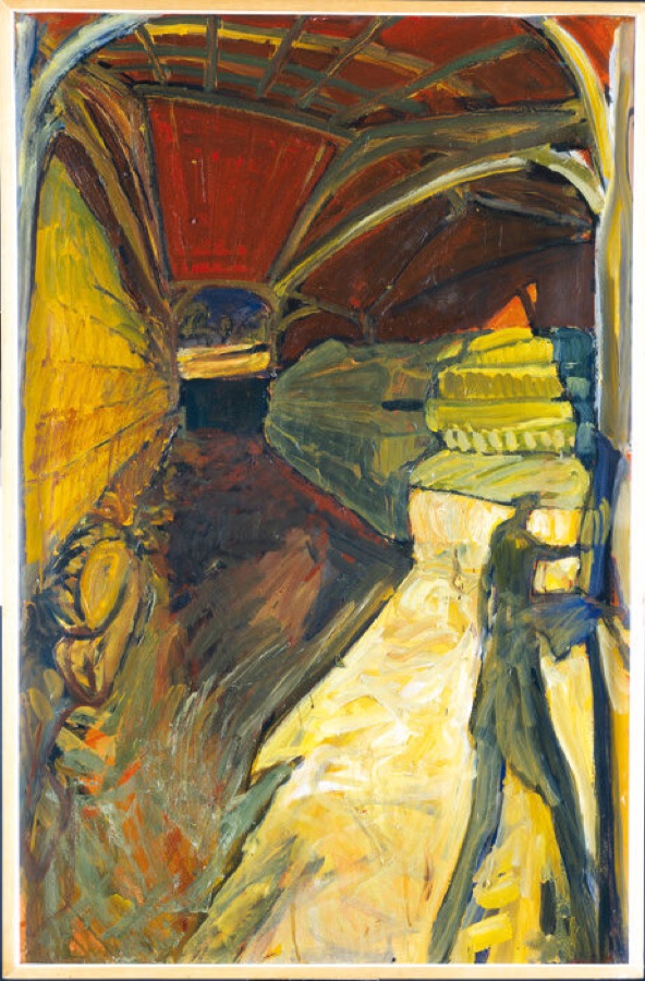 Grange avec ombre, 1989, acrylique et huile sur papier, marouflé sur bois, 120 x 80 cm