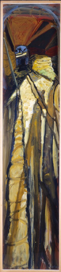 Grange d'automne, avec ombre II, 1989, acrylique et huile sur papier, 170 x 39 cm