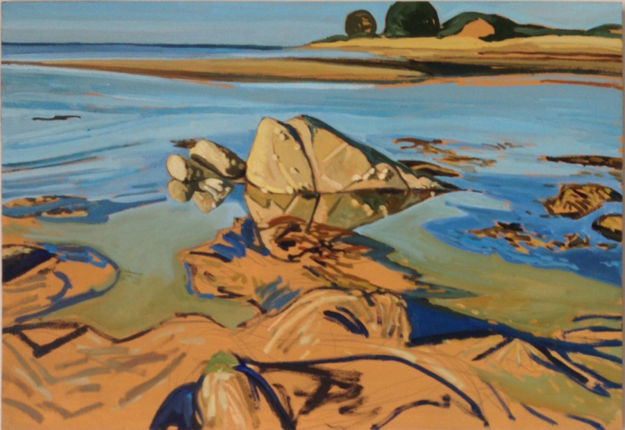Men du - Rocher Double VII - 2016-2017, huile sur papier marouflée sur bois, 63 x 90 cm