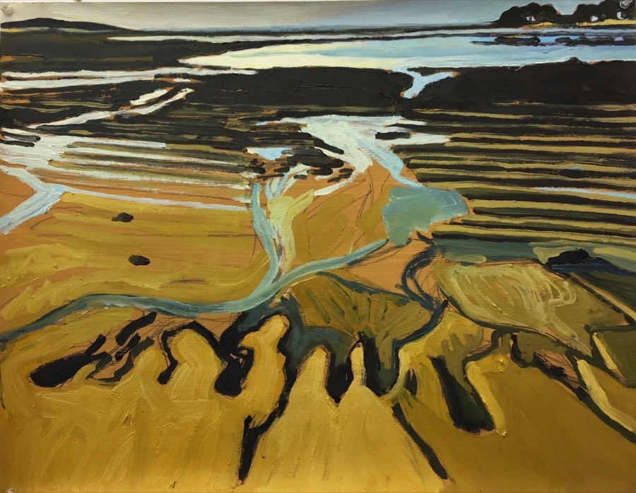 Men du - Marée basse , 2018, huile sur papier marouflée sur bois, 50 x 65 cm