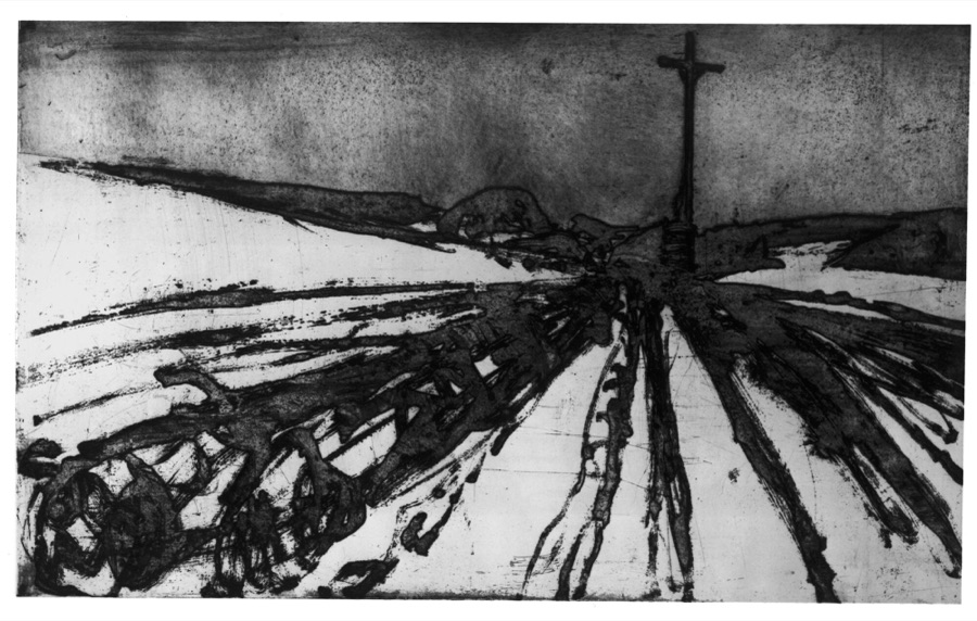 Paysage d'hiver, Le Chemin II, eau-forte et pointe sèche, 60 x 100 cm