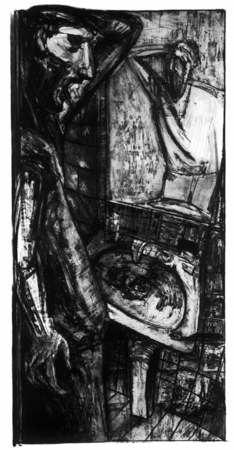 Au Lavabo,1984, eau-forte et pointe sèche, 200 x 100 cm