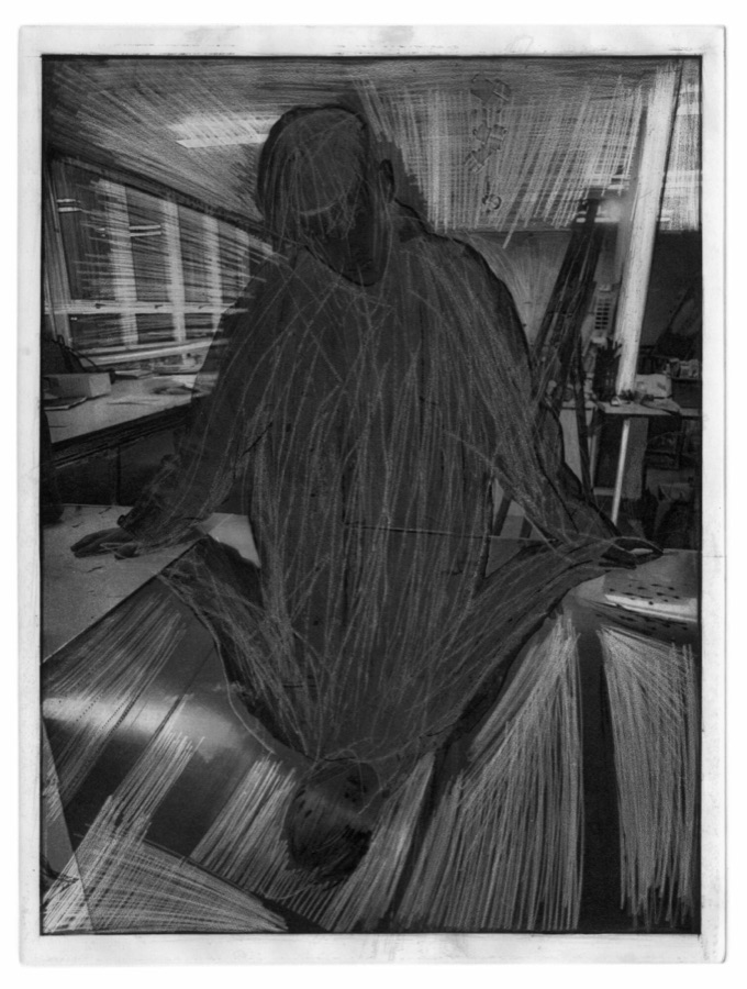 Cedric, reflet-portrait, 1996, 2 éme état, héliogravure retravaillée à l'acide et à la pointe sèche, 40 x 30 cm