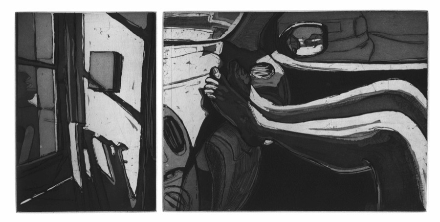 Strabisme planche X du livre 2004, eau-forte, deux plaques, 17,5 x 12,5 et 17,5 x 23 cm