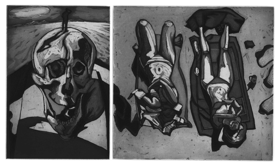 Strabisme planche XII du livre 2004, eau-forte, deux plaques, 24 x 16 et 24 x 25 cm