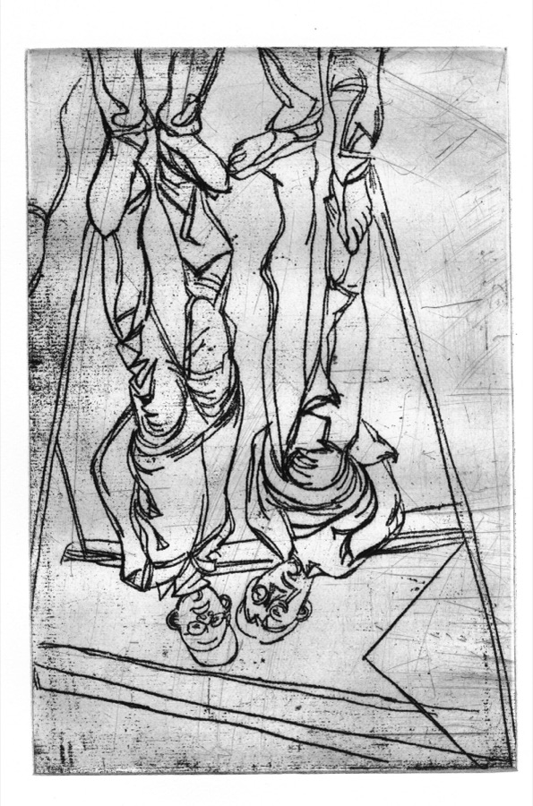Sur le miroir, Baptiste et Jean-Pierre, 2000, vernis mou, 30 x 20 cm