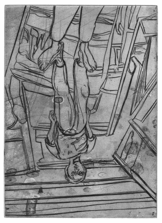 Sur le miroir, Valentin, 2000, 1er Etat, eau-forte au trait, 30 x 20 cm
