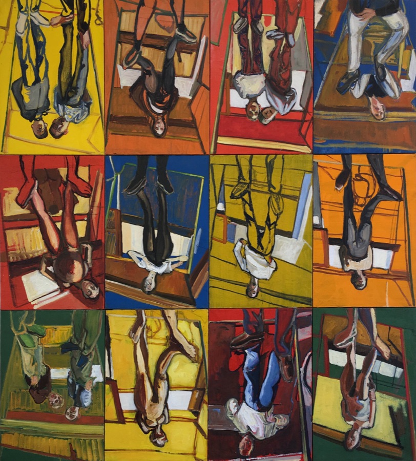 Série sur le miroir, 1999-2000, assemblage, huile sur toile, assemblage de 12 toiles de 60 x 40 cm chaque. Format total 180 x 160 cm