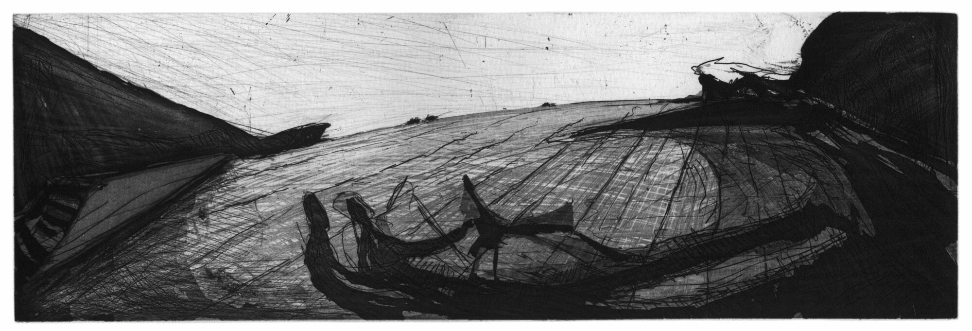 Un Anneau dans la chaîne planche II, 1988-1989, eau-forte et pointe sèche, 9,5 x 29 cm